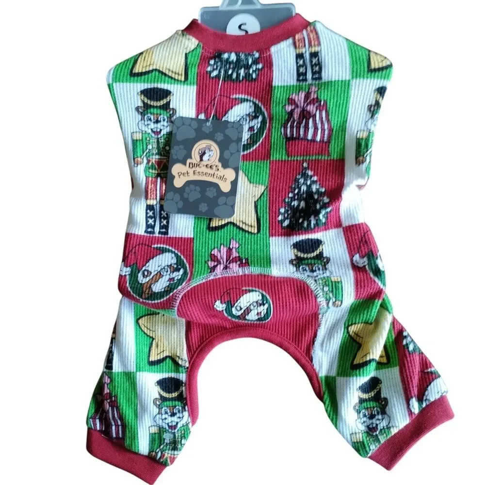 Buc-ee's Christmas Dog Outfit Jumpsuit One Piece Pajamas Waffle Knit Small‎